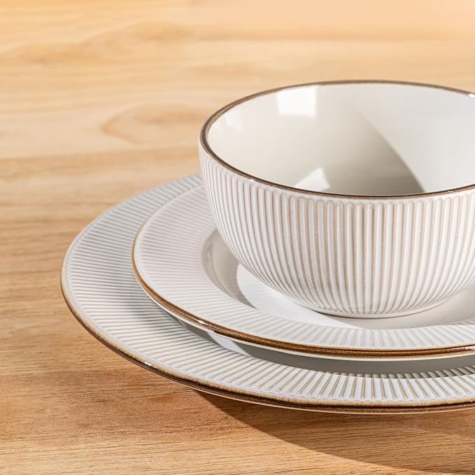 GBHOME Ceramic Dinnerware Sets 36 pcs Embossed Elegant Stoneware Plates and Bowls Sets Housewarming Wedding Gift | Dishwasher &amp Microwave Safe | Dishes Set Service for 12