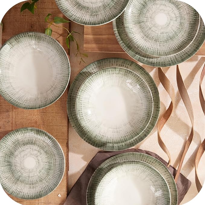 Corona 12-Piece Textured Modern Textured Finish Ceramic Dinnerware Sets Plates and Bowls Service For 4 Microwave and Dishwasher Safe Elara