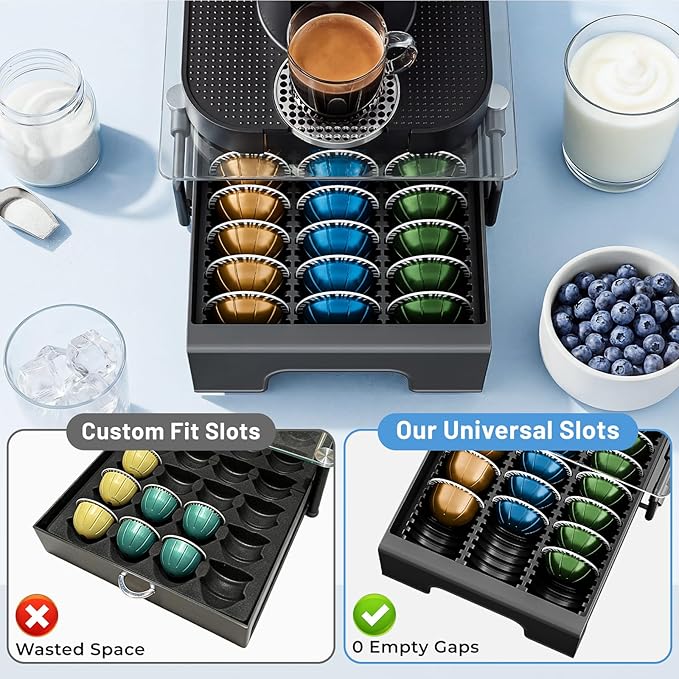 EVERIE Crystal Tempered Glass Organizer Drawer Holder Compatible with Nespresso Vertuo Capsules Compatible with 21 Big or 30 Small Vertuoline Pods NP01S