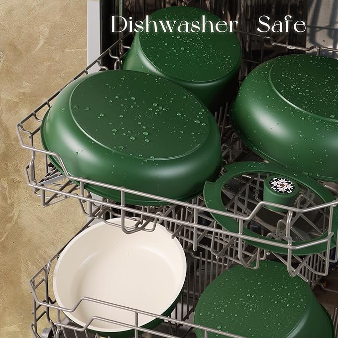 CAROTE 19Pcs Ceramic Cookware Set Pots and Pans Set Non stick Non Toxic Cookware Detachable Handle Kitchen Cooking Set - Induction Cookware Dishwasher/Oven Safe PFAS Free Green