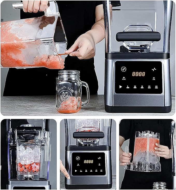 KEULEN Sand Ice Machine 1.6L Stand Smoothie Mixer with Mute Hood Vertical Six Leaf Blade Adjustable Speed 5 Presets Function for Kitchen Milk Tea Coffee Dessert Leisure