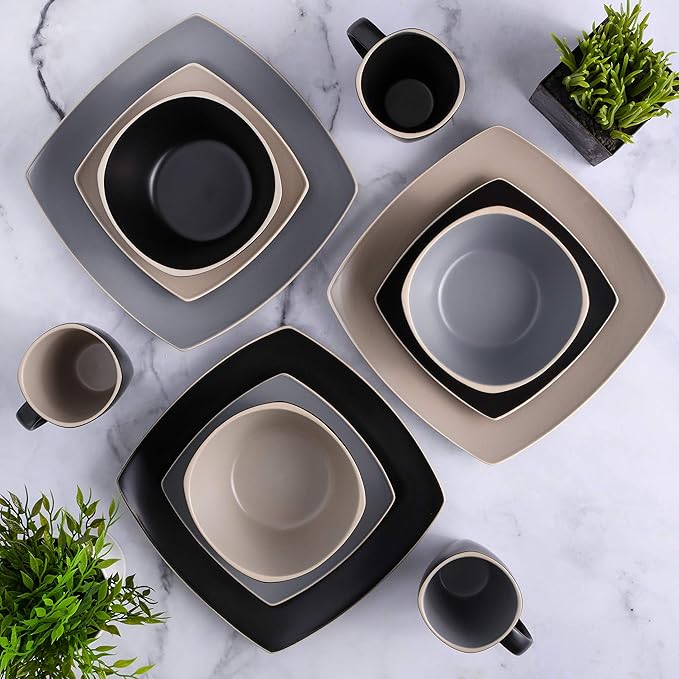 Gibson Elite Soho Lounge Dinnerware Set Service for 4 (16pcs) Matte Taupe