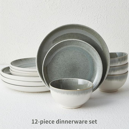 12 Piece Dinnerware Set Includes 6 Piece Salad Plate Set Combo Gradient Green