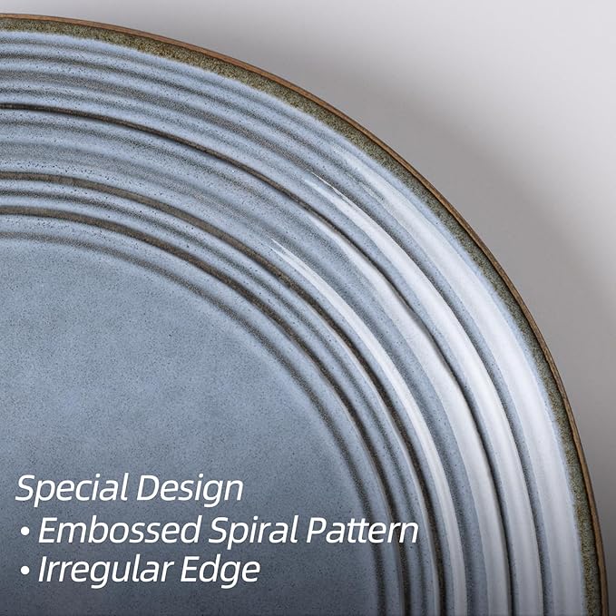 Famiware Plates and Bowls Sets 24-Piece Stoneware Dinnerware Sets Dishes Set for 8 Hand-made Reactive Glaze Dish Set Twilight Series Blue