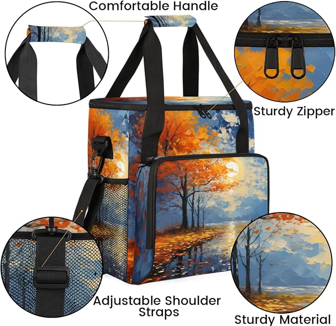 Oil Painting Trees Coffee Maker Travel Bag for Keurig K-Mini/K-Mini Plus Insulated Waterproof Tote with Pockets for K-Cup Portable Single-Serve Brewer Case