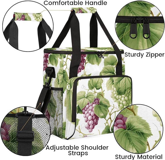 Grapes Purple Green Coffee Maker Carring Bag Large Insulated Storage Organizer Case Tote Bags with Shoulder Strap for Travel Work Picnic