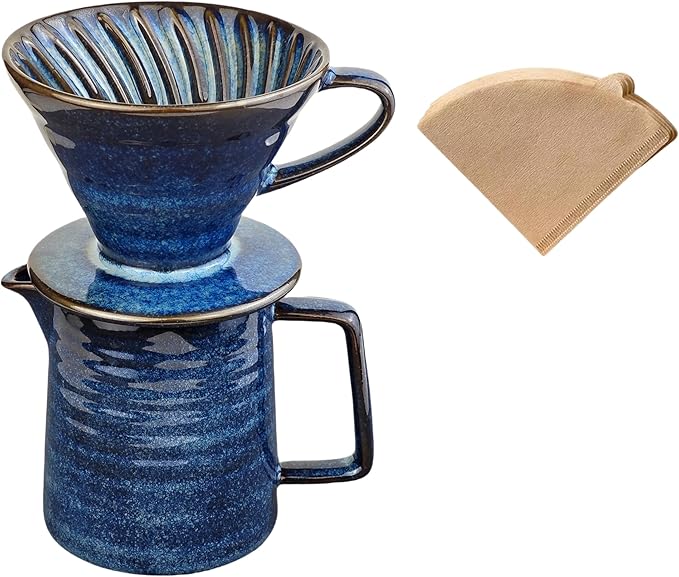 Pour Over Coffee MakerCeramic Coffee Maker With 40 pcs Paper Filter15oz/450ml Pour Over Coffee Dripper (Starry Blue V02)