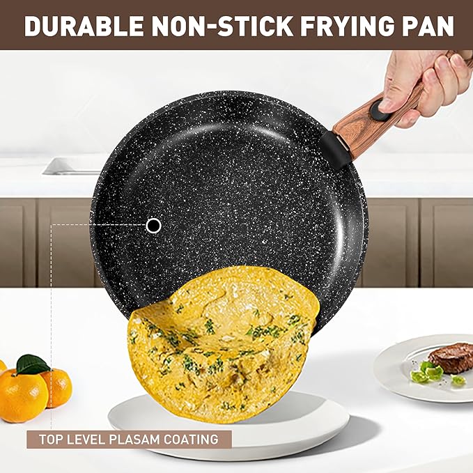 MAISON ARTS Detachable Handle Pots and Pans Set 10 Piece Nonstick Black Granite Cooking Pot Stackable Induction Cookware Sets Ideal for Camping and RVs