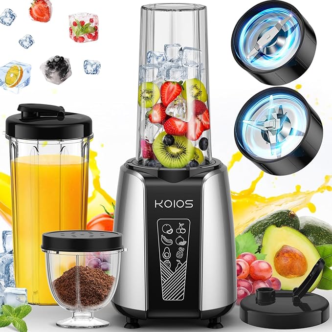 KOIOS Smoothie Blender Max 1000w Personal Blender for Shakes and Smoothies 12Pcs Coffee Grinder and Countertop Blenders Combo for Kitchen Portable Smoothie Blenders with 2x22 oz To-Go Cups Non-BPA