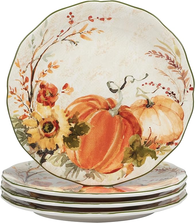 16 Pc Dinnerware Set Service for 4 Green Multi Color White Fruit Casual Farmhouse Round Piece Dishwasher Safe Microwave