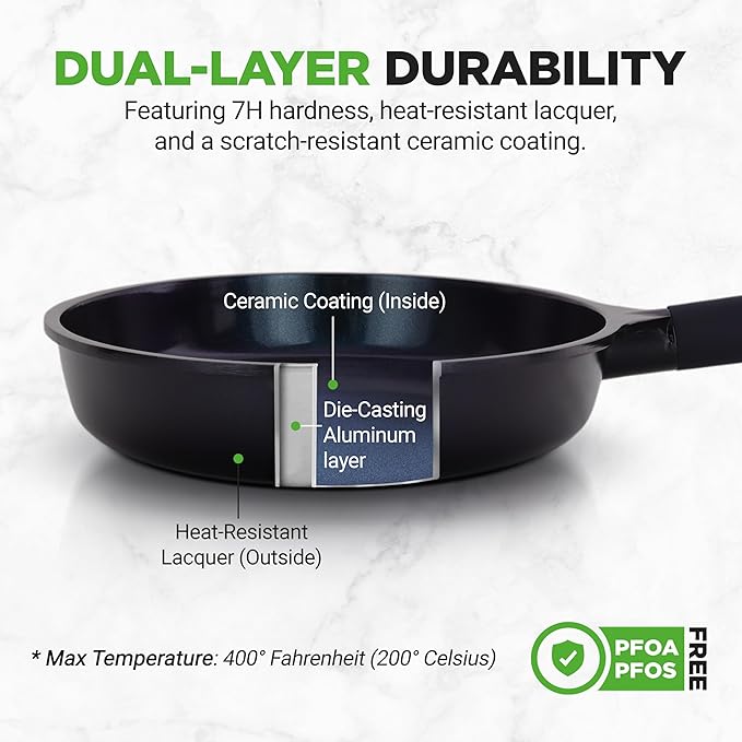 NutriChef NonStick Frying Pans – 5-Piece Skillet Set with Ceramic Coating Wok Grill Fry &amp Fish Pans – Compatible with All Cooktops Including Induction – Cool-Touch Handles Easy-Clean