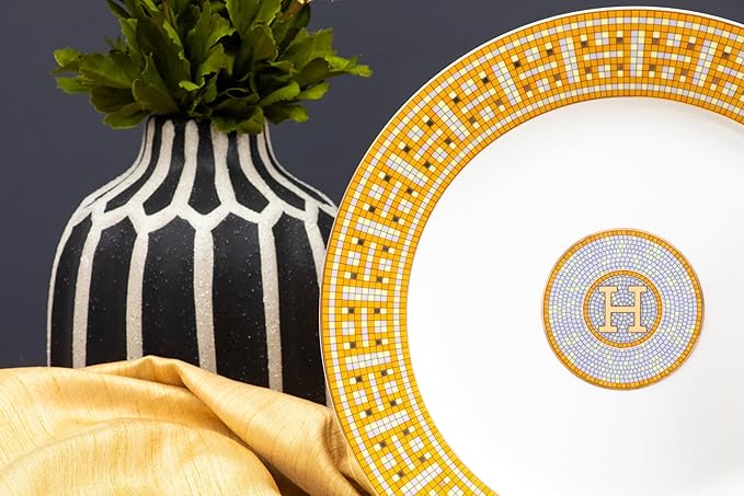 Royalty Porcelain 44 Piece Dinnerware - Gorgeous Set for 6 - Mosaic Design with Gold Detailing - Dining Plates Bowls Tureen and Serving Pieces - For Everyday Dishes or Formal Occasion