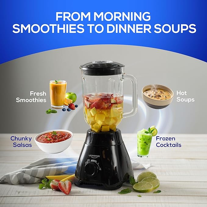 Universal 550W Mass Vital Blender - Glass Jar 57 Oz/1.8 Quart/1.7 Liter - 7-cup 2 Speed + Pulse Function and 4 Stainless Steel Blade with Chrome Steel Technology