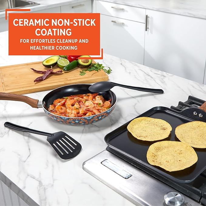 IMUSA Nonstick Ceramic Cookware Set 4-Piece 10.5in/10in with Soft-Touch Handles Aluminum Black