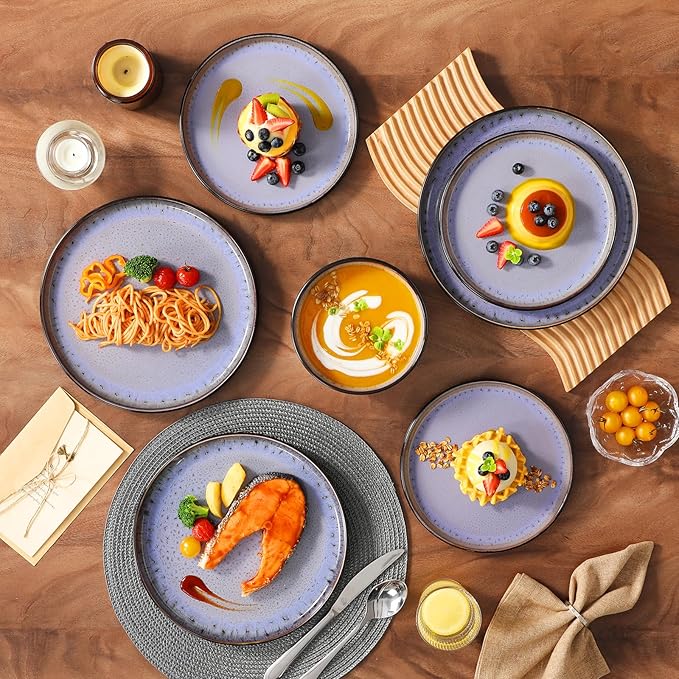 vancasso Plates and Bowls Sets 24 Pieces Stoneware Dinnerware Sets for 8 Kitchen Dish Set Mircowave and Dishwasher Safe Ceramic Dishware Purple Series AMBER