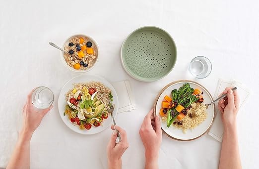 Lékué Microwave Rice Grain &amp Quinoa Cooker Set | 4.2 Cups | Non-Electric Pot for Making Cereals Rice or Grains at Home | All in One Set - Cook Drain &amp Serve with 1 Pot | Dishwasher Safe