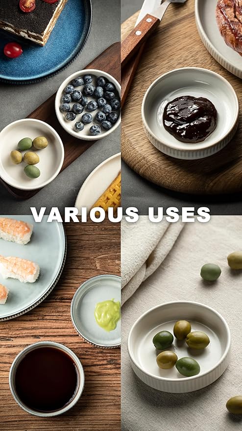 Famiware Dinnerware Set for 4 (12 Piece) and 4oz Dipping Bowl Set (6 Piece) - Star Stoneware Dishes - Cappuccino White