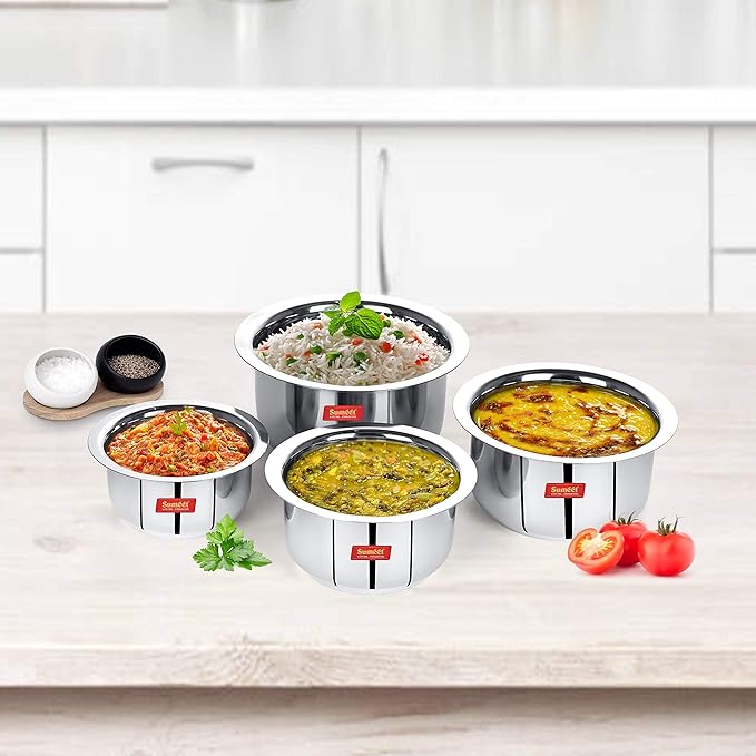 Sumeet Stainless Steel Tope/patila/cookware 370 550 800 1100ml 4 Piece (Steel)