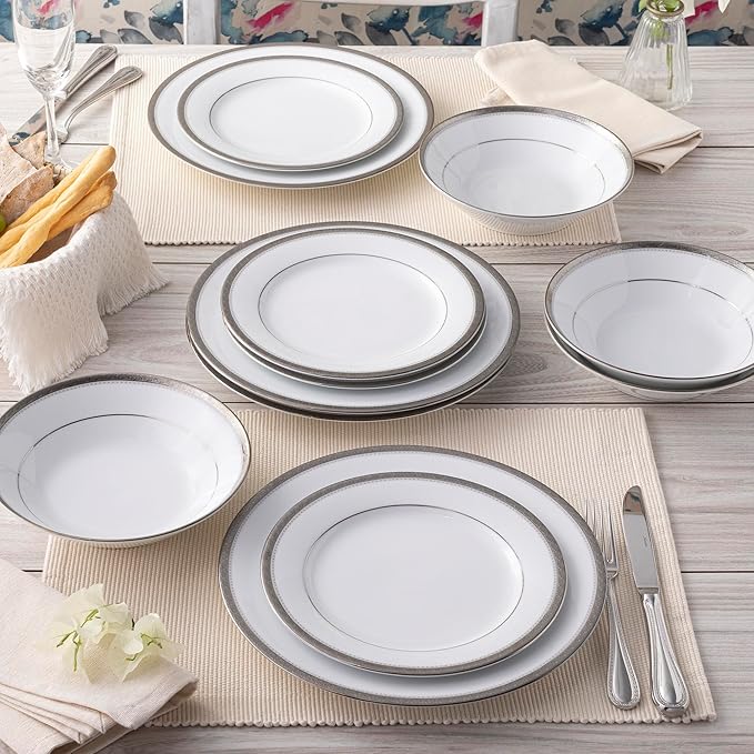 Noritake Charlotta Platinum 12-Piece Dinnerware Set Service for 4