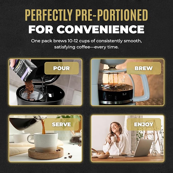Colonial Coffee 12 Count Single Pot Coffee Packets – Assorted Variety Pack Medium &amp Dark Roast Blends | Pre-Measured Frac Packs for 12 Cup Maker | Bulk Ground Gourmet Coffee for Home &amp Office