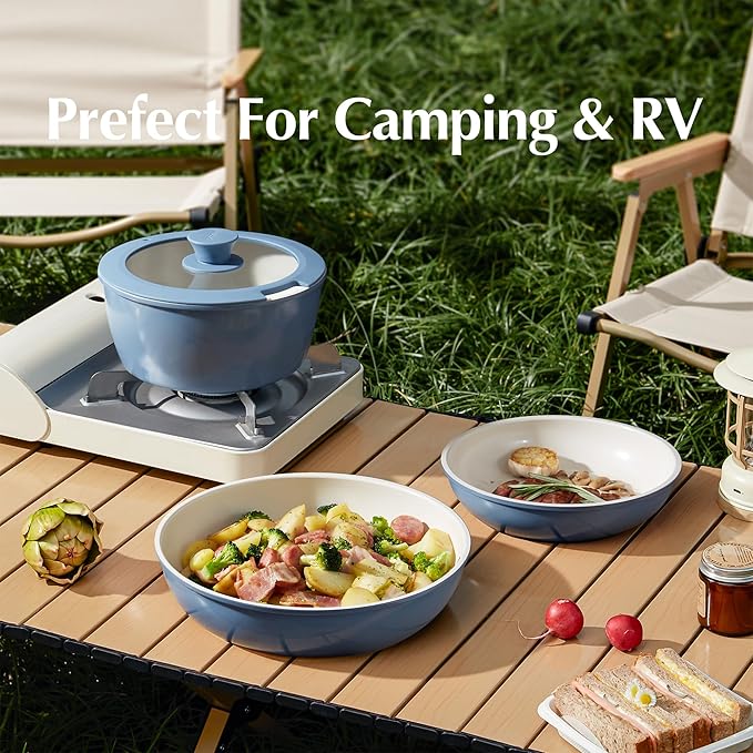 Redchef 21pcs Ceramic Pots and Pans Set Non Stick Nonstick Kitchen Cookware Set with Detachable Handle Non Toxic PFAS PFOA &amp PTFE Free RV Ceramic Cookware Set for Camping Dishwasher/Oven Safe