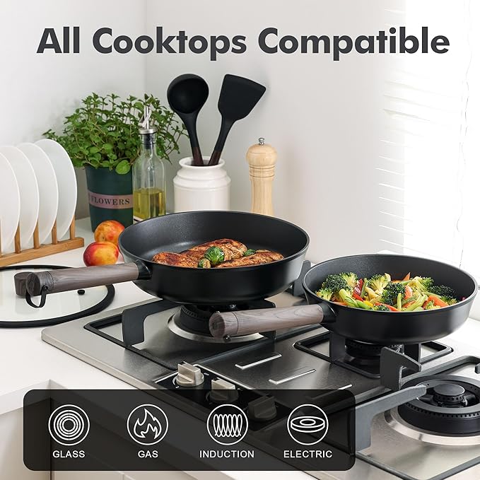 SENSARTE Nonstick Cookware Set Pots and Pans Set Kitchen Non-stick Cooking Set Dishwasher &amp Oven Safe Induction Compatible Free of Intentionally Added PFOA/PFOS 15pcs Black