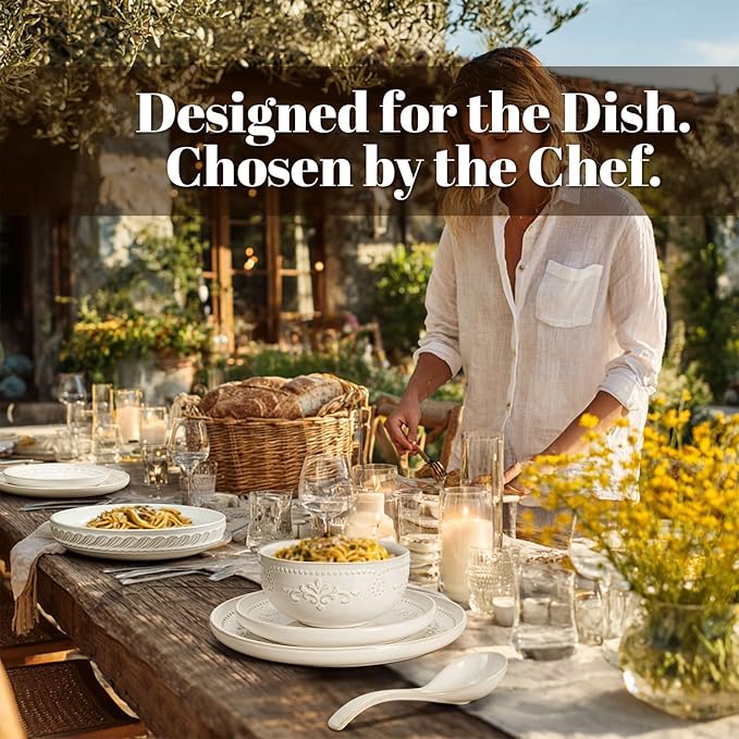 Artena Plates And Bowls Sets 24 Pieces Dinnerware Sets Dish Set For 6 Ceramic Kitchen Bowl And Plate Set Embossed White Dishware Sets Dishwasher &amp Microwave Safe (Damask Floral)
