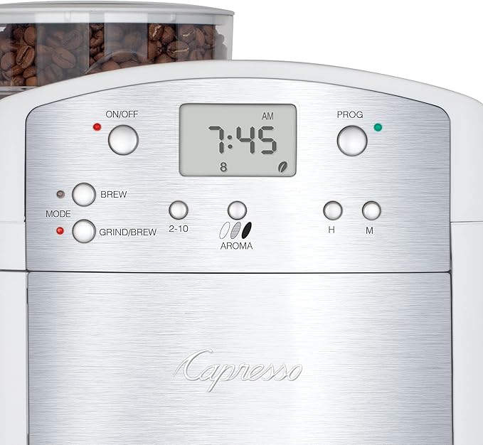 Capresso CoffeeTEAM GS 10-Cup Coffee Maker with Conical Burr Grinder Glass Carafe 464.02 White