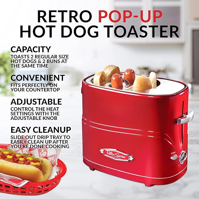 Nostalgia 2 Slot Hot Dog Toaster Bundle with Grilled Cheese Toaster