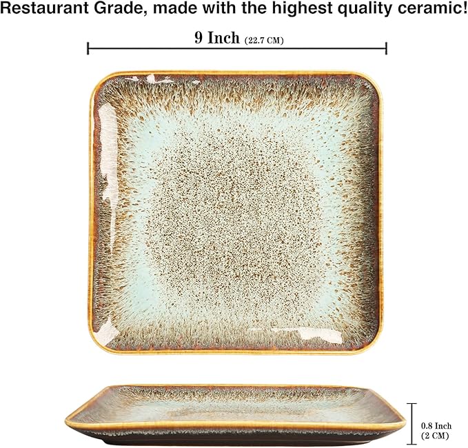 Ceramic Dinner Plates Dish SetSet of 4for Lunch snacks -Microwave Oven &amp Dishwasher SafeScratch ResistantDinnerware Kitchen Porcelain Serving Dishes9 inch Square