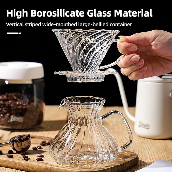 Bincoo Pour Over Coffee Maker Set650ML Borosilicate Glass Carafe with Coffee Driper&amp50pcs Paper FilterGlass Coffee Maker for Home Café Restaurant(Transparent)