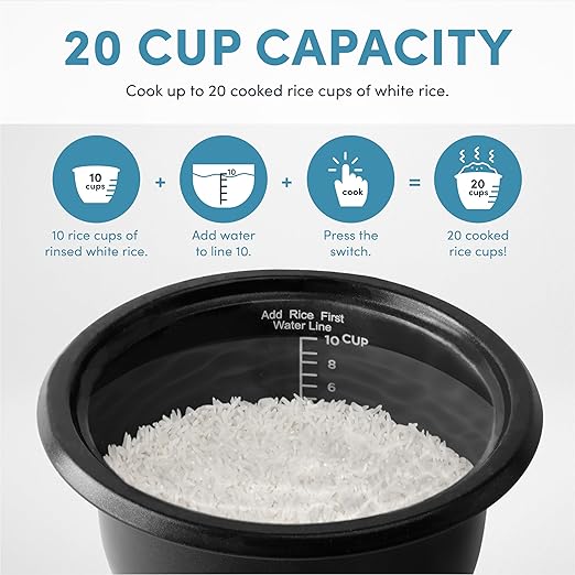 AROMA® 20-Cup (Cooked) One-Touch Rice Cooker and Food Steamer with Auto-Warm | 10 cups uncooked 20 cups cooked (ARC-390NGP)