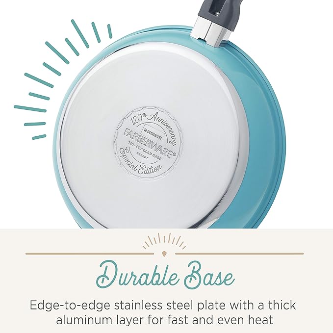 Farberware 120 Limited Edition Stainless Steel Cookware Pots and Pans Set with Prestige Kitchen Tools 10 Piece Aqua Blue