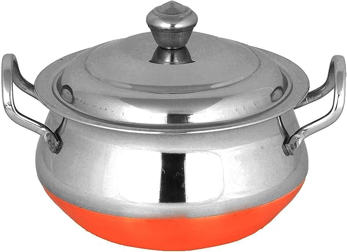 PARIJAT HANDICRAFT Stainless Steel Handi Cookware Set of 3 Pcs - PREMIUM Stainless Steel 3 Pcs Handi Cookware Set - Copper Bottom