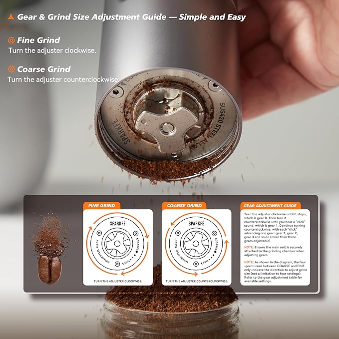 Portable Electric Coffee Grinder Rechargeable Handheld Grinder with Stainless Steel Conical Burr Adjustable Grind Settings for Espresso Moka Pour Over French Press Cold Brew Obsidian