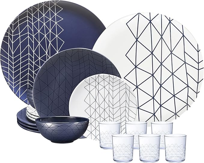 bzyoo Spidy Navy Collection: 12 PCS Dinnerware set 100% Melamine Plate Bowl &amp Tumbler &amp Platter Set for Casual dining Indoor and Outdoor Dining Party…