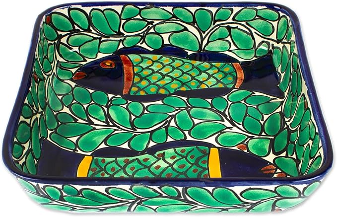 NOVICA Dessert Plates Dinnerware Set From Mexico 'Fish Fiesta'
