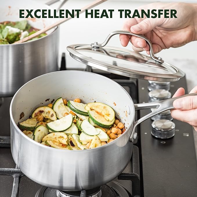 GreenPan Venice Pro Tri-Ply Stainless Steel Healthy Ceramic Nonstick 13 Piece Cookware Pots and Pans Set PFAS-Free Multi Clad Induction Dishwasher Safe Oven Safe Silver