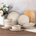 GBHOME Dinnerware Sets for 4 12 Pieces Stoneware Plates and Bowls Sets Scratch Resistant Ceramic Dishes Dishwasher &amp Microwave Safe Reactive Glaze-Almond Cream