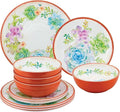 UPware 12 Piece Sweet Succulents Melamine Dinnerware Sets Outdoor Dishes Set Plates and Bowls Sets Service for 4 Multicolor