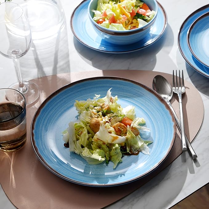 Melamine Dinnerware Set Plates And Bowls Sets for 4 12PCS Blue Color Dinnerware Sets Unbreakable Dinnerware Dishwasher Safe BPA Free(Blue)