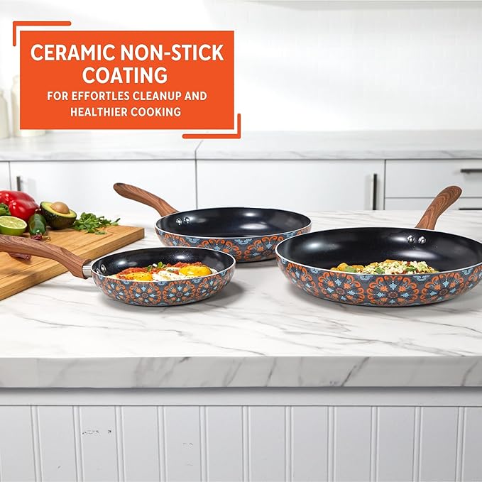 IMUSA Nonstick Ceramic Cookware Set 3-Piece 7in/9in/11in with Soft-Touch Handles Aluminum Black
