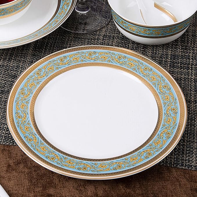 Dinner SetCeramics Dinner Set 22 Pieces Porcelain Dinnerware Sets | Bone China Soup Pot/Cereals Bowls/Steak Plates for Wedding Gifts and Restaurant