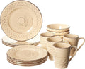 Lorren Home Trends 16 Piece Distressed Weave Dinnerware Set-Buttercup