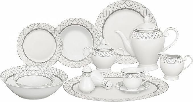 Lorren Home Trends 57-Piece Porcelain Dinnerware Set Verona Service for 8