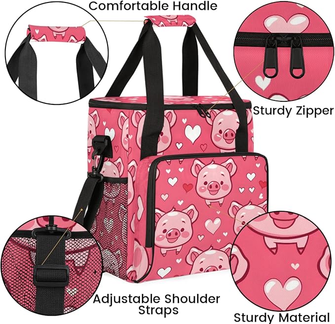 Pigs Love Hearts Coffee Maker Travel Bag for Keurig K-Mini/K-Mini Plus Insulated Waterproof Tote with Pockets for K-Cup Portable Single-Serve Brewer Case