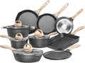 JEETEE Pots and Pans Set Non Stick 23pcs Healthy Kitchen Cookware Sets Induction Cooking Set W/Gray Frying Pans Saucepans Sauté &amp Griddle &amp Crepe Pan (PFOA PFAS Free)