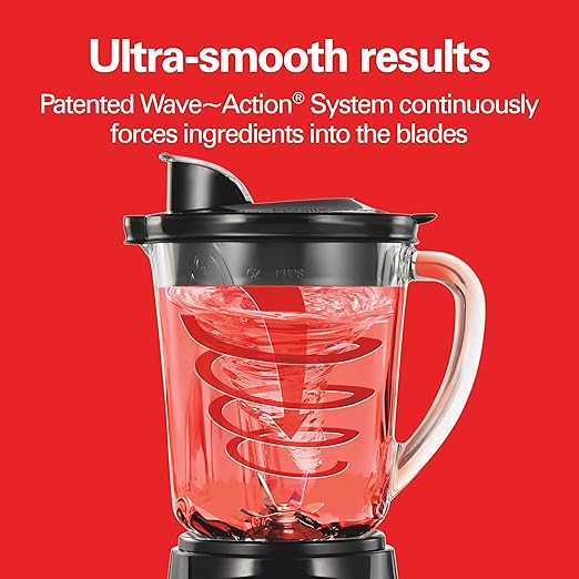 Hamilton Beach Power Elite Blender for Smoothies with 3-Cup Vegetable Chopper Mini Food Processor 40oz Glass Jar 12 Functions for Puree Ice Crush Black and Stainless Steel (58149)