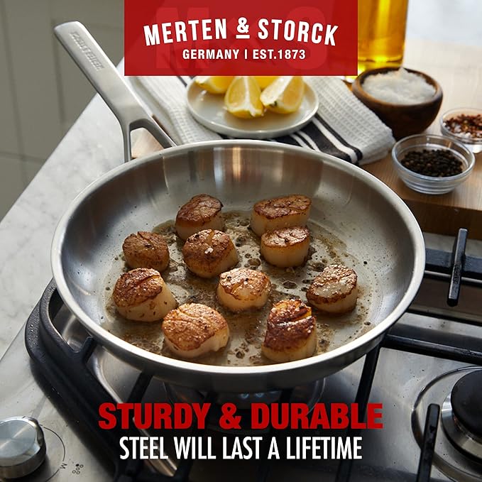 Merten &amp Storck Tri-Ply Stainless Steel 14 Piece Cookware Pots &amp Pans SetProfessional CookingMulti CladMeasurement MarkingsDrip-Free Pouring EdgesDurable Glass LidsInductionOven&ampDis