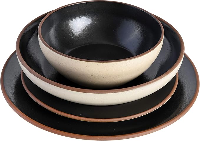 Gibson Elite Contempo Classic Double Bowl Dinnerware Set Service for 4 (16pcs) Black
